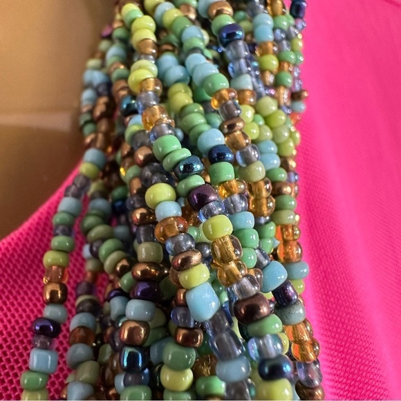 Glass seed-bead multi strand necklace in blue, green bronze lobster clasp 5309 L - Picture 16 of 16